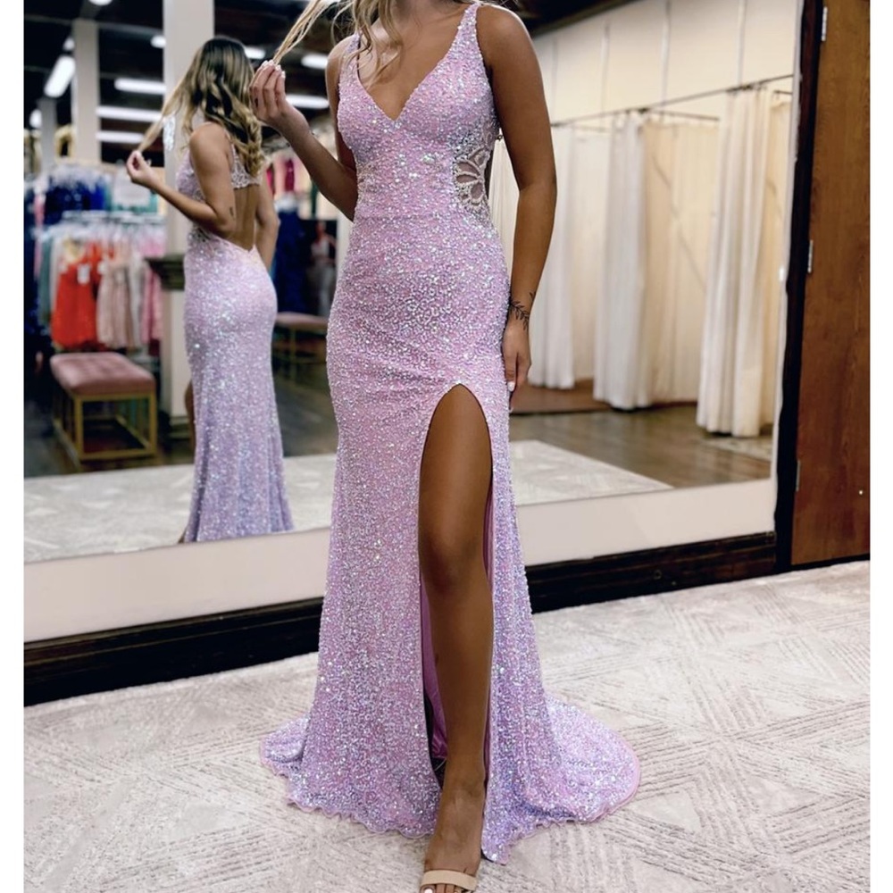 SOLD Aleta  lavender maxi sequined prom pageant dress *NEEDS REPAIR*